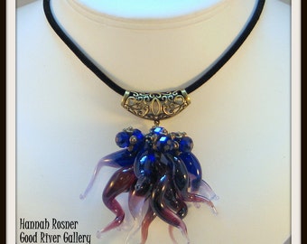 MADE TO ORDER Glassblower Inspired Glass Lampwork Chandelier squiggle Pendant Necklace - Blue & Purple -  - Inspired by Chihuly