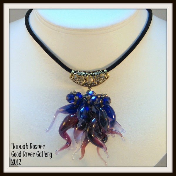 MADE TO ORDER Glassblower Inspired Glass Lampwork Chandelier squiggle Pendant Necklace - Blue & Purple -  - Inspired by Chihuly