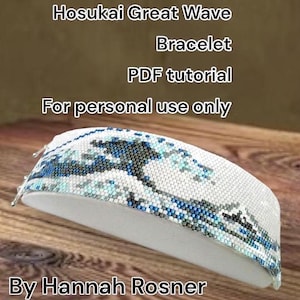 Patrón de abalorios Hosukai Great Wave Japan, puntada peyote, INSTRUCCIONES TUTORIALES - Diseño de joyería DIY de nivel intermedio por Hannah Rosner Designs