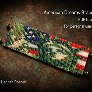 Kralenpatroon American Dreams kralenarmband handleiding Vrijheidsbeeld met Amerikaanse vlag - peyote-steek of weefwerk - Amerikaanse vlag