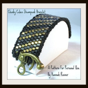 Bead Pattern - Chunky Cubes Steampunk Beaded Bracelet - beginning level diy jewelry peyote stitch tutorial or instructions by Hannah Rosner
