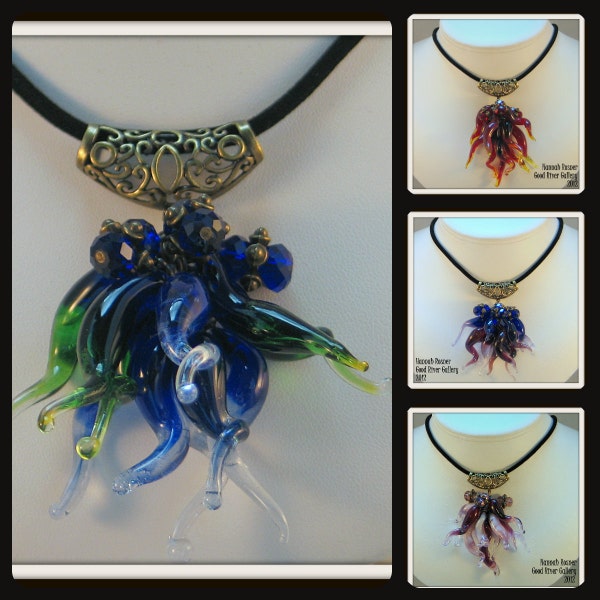 MADE TO ORDER Glassblower Inspired Chandelier Pendant Necklace - Chihuly Inspired Chandelier squiggle Necklace - your choice of color