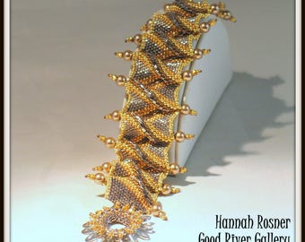 Peyote Stitch Bead Pattern Royal Ruffles beaded Bracelet tutorial instructions - advanced level beading by Hannah Rosner Designs