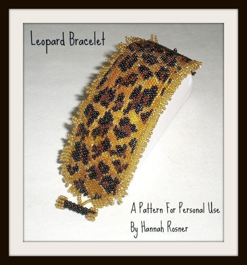 Bead Pattern African Leopard Print peyote stitch or loomwork Beaded Bracelet with toggle clasp tutorial instructions Hannah Rosner Designs image 1