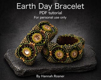 Bead Pattern - Earth Day Cuff Bracelet tutorial instructions - peyote stitch, brick stitch & embroidery beading - Hannah Rosner Designs