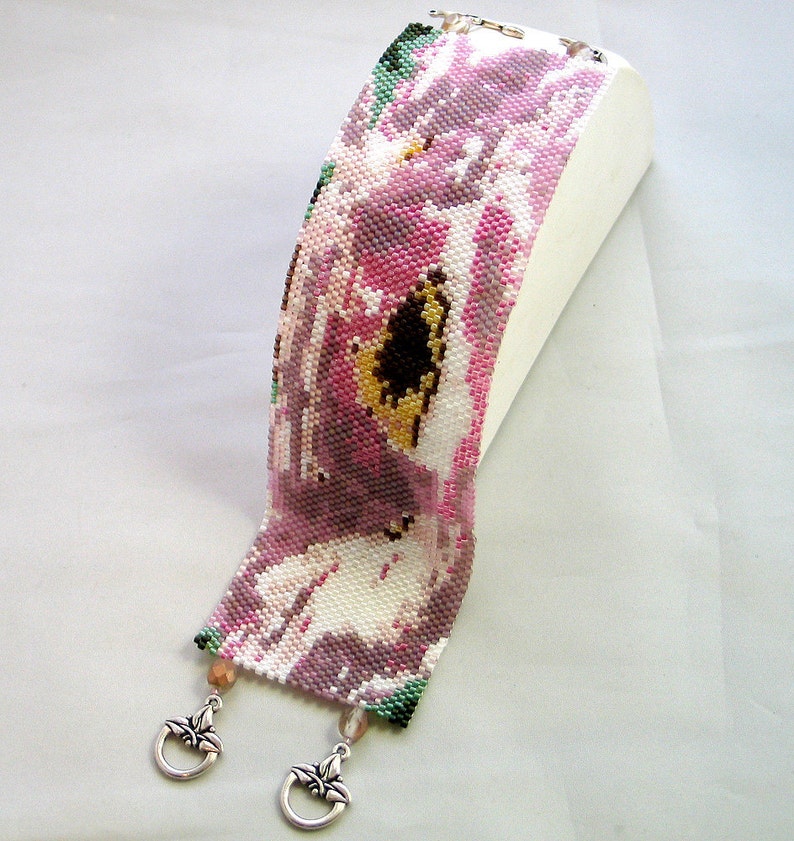 Beading Pattern Pink Peony Beaded Bracelet peyote stitch intermediate TUTORIAL INSTRUCTIONS diy jewelry design by Hannah Rosner Designs image 4