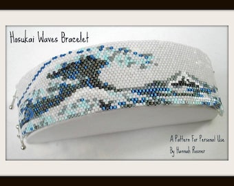 Beading Pattern Hosukai Great Wave Japan peyote stitch TUTORIAL INSTRUCTIONS - DIY intermediate jewelry design by Hannah Rosner Designs