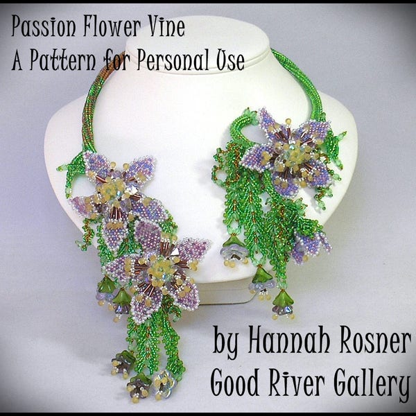 Bead Pattern Passion Flower Beaded Vine Necklace advanced level peyote stitch and ndebele tutorial instructions by Hannah Rosner Designs