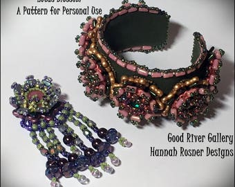 Bead Pattern Lotus beaded Bracelet or Pendant tutorial instructions - advanced level beading -  Hannah Rosner DESIGNS - Peyote Stitch & RAW