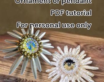 Beading Pattern Dahlia, Snowflake Pendant, Holiday Tree Ornament Seed Bead Intermediate Peyote Stitch tutorial instructions by Hannah Rosner