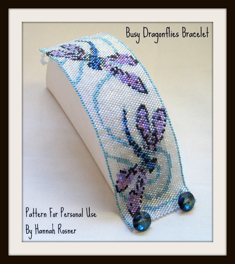 Bead Pattern Busy Dragonflies Bracelet Peyote Stitch or loomwork intermediate level TUTORIAL INSTRUCTIONS Hannah Rosner Designs image 1