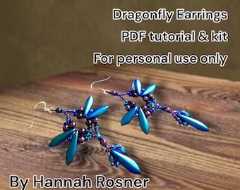 Dragonfly Earrings Kit: Seed Beads, Czech Glass - DIY Jewelry