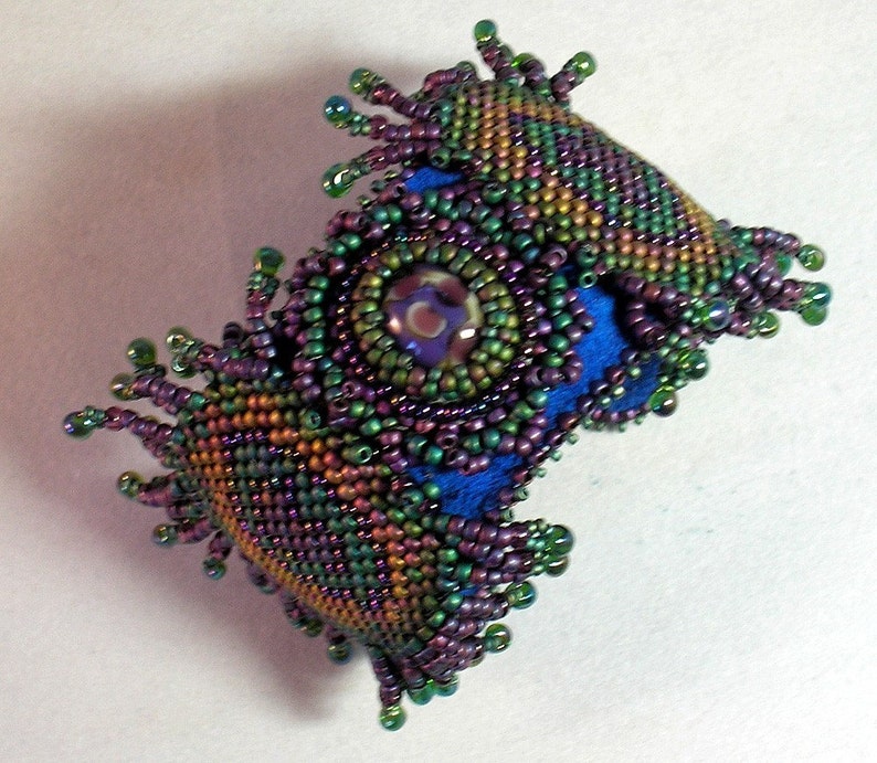Beading Pattern Peacock Feather Bead Embroidered, Peyote Stitch and
