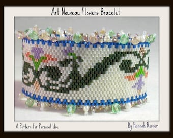 Loomwork or Square Stitch Bracelet Pattern - Art Nouveau Flowers peyote stitch, loomwork or square stitch TUTORIAL INSTRUCTIONS.  Rosner