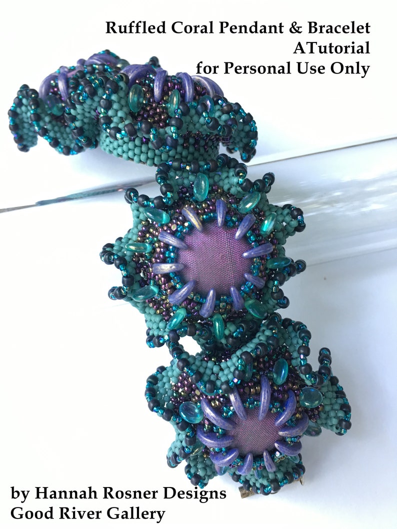 NEW Beaded Statement Bracelet or Pendant peyote stitch Tutorial Ruffled Coral advanced instructions pattern Hannah Rosner Designs image 1
