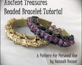 Bead Tutorial Ancient Treasures Bead Bracelet peyote stitch intermediate pattern instructions - Hannah Rosner Designs - uses WireKnitz mesh