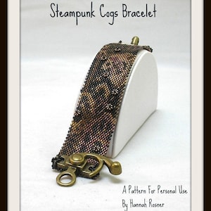 Bead Pattern Steampunk Cogs Beaded Bracelet tutorial - intermediate level peyote stitch instructions - by Hannah Rosner Designs