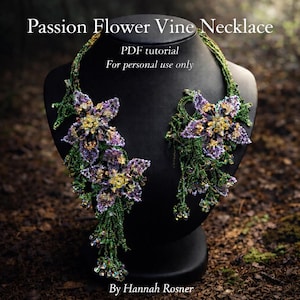 Bead Pattern Passion Flower Beaded Vine Necklace advanced level peyote stitch and ndebele tutorial instructions by Hannah Rosner Designs