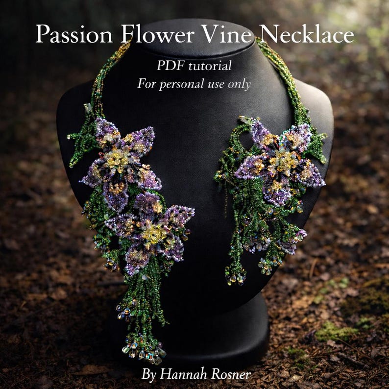 Istruzioni per il tutorial avanzato di Hannah Rosner Designs per collana di perline con motivo a fiore della passione e tralcio di peyote e ndebele. immagine 1