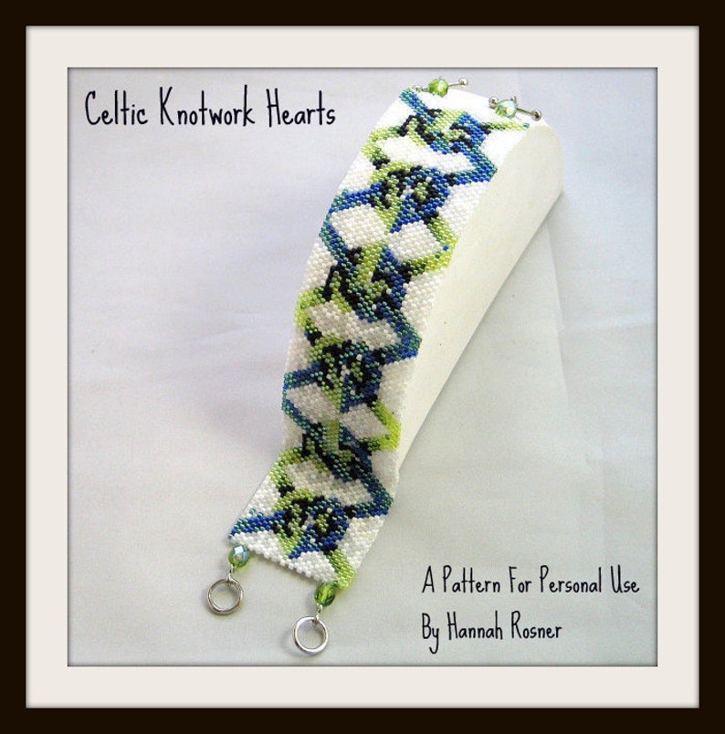 Bead Pattern Celtic Knotwork Hearts Beaded Bracelet pattern intermediate peyote stitch tutorial instructions by Hannah Rosner Designs image 1