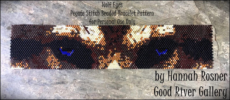 Bead Pattern Wolf Eyes Beaded Bracelet peyote stitch or loomwork intermediate tutorial instructions by Hannah Rosner Designs image 1