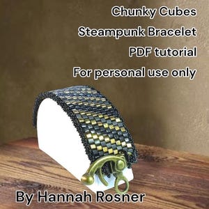 Bead Pattern - Chunky Cubes Steampunk Beaded Bracelet - beginning level diy jewelry peyote stitch tutorial or instructions by Hannah Rosner