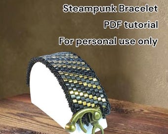 Bead Pattern - Chunky Cubes Steampunk Beaded Bracelet - beginning level diy jewelry peyote stitch tutorial or instructions by Hannah Rosner