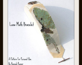 Bead Pattern Luna Moth Print Beaded Bracelet peyote stitch intermediate level tutorial instructions by Hannah Rosner Designs