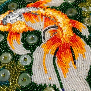 Koi, carp or goldfish Embroidery & Seed Bead Painting wall hanging Hannah Rosner Designs image 5