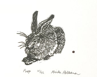 Rabbit Linocut. Rabbit Print. Rabbit Decor. Rabbit Art. Durer Rabbit Hare Linocut Print - Hare Decor