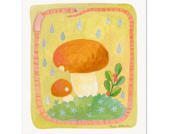 Mushroom Rain Gouache Print