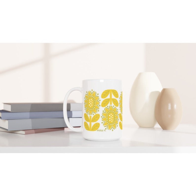Yellow Retro Flower Mug, Nordic Design Cup image 7