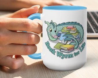 Book Wyrm Blue And Pink Accent Mugs