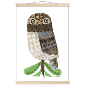 Owl Collage Print with Wood Hanger 40x60 cm / 16x24″