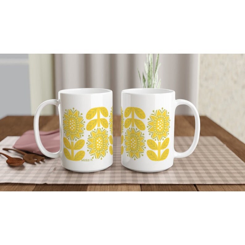 Yellow Retro Flower Mug, Nordic Design Cup image 9