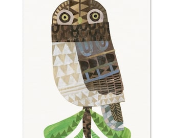 Owl Collage Print, Owl Poster, Bird Wall Art