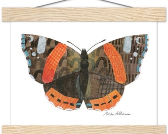 Red Admiral Butterfly Collage Poster with Hanger