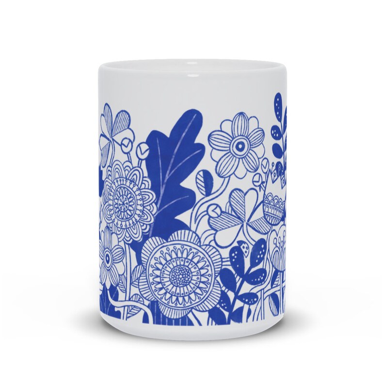 Blue Flower Mug, Nordic Design Mug, Retro Flowers Cup image 4