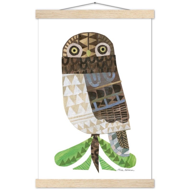 Owl Collage Print with Wood Hanger 30x45 cm / 12x18″