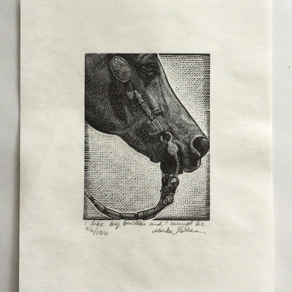 Western Horse Print, Horse Art, Original Hand printed Wood engraving