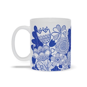 Blue Flower Mug, Nordic Design Mug, Retro Flowers Cup image 8