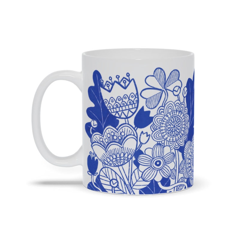 Blue Flower Mug, Nordic Design Mug, Retro Flowers Cup image 8