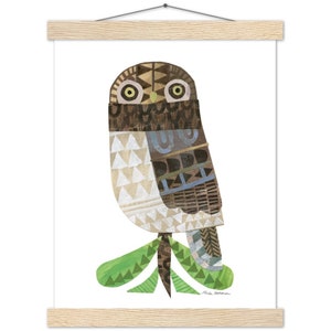Owl Collage Print with Wood Hanger 27x35 cm / 11x14″