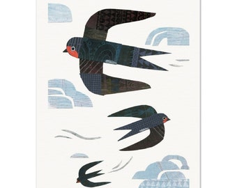 Flying Swallows Collage Print, Digital Print