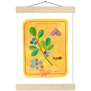 Bilberry and Moth Gouache Painting Print & Hanger A4 21x29.7 cm / 8x12″