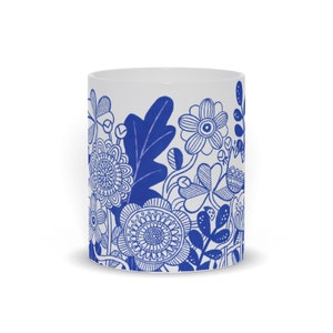 Blue Flower Mug, Nordic Design Mug, Retro Flowers Cup image 6