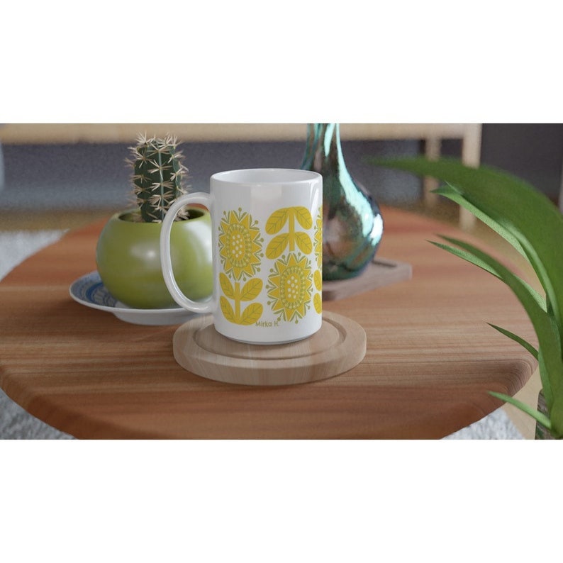 Yellow Retro Flower Mug, Nordic Design Cup image 6