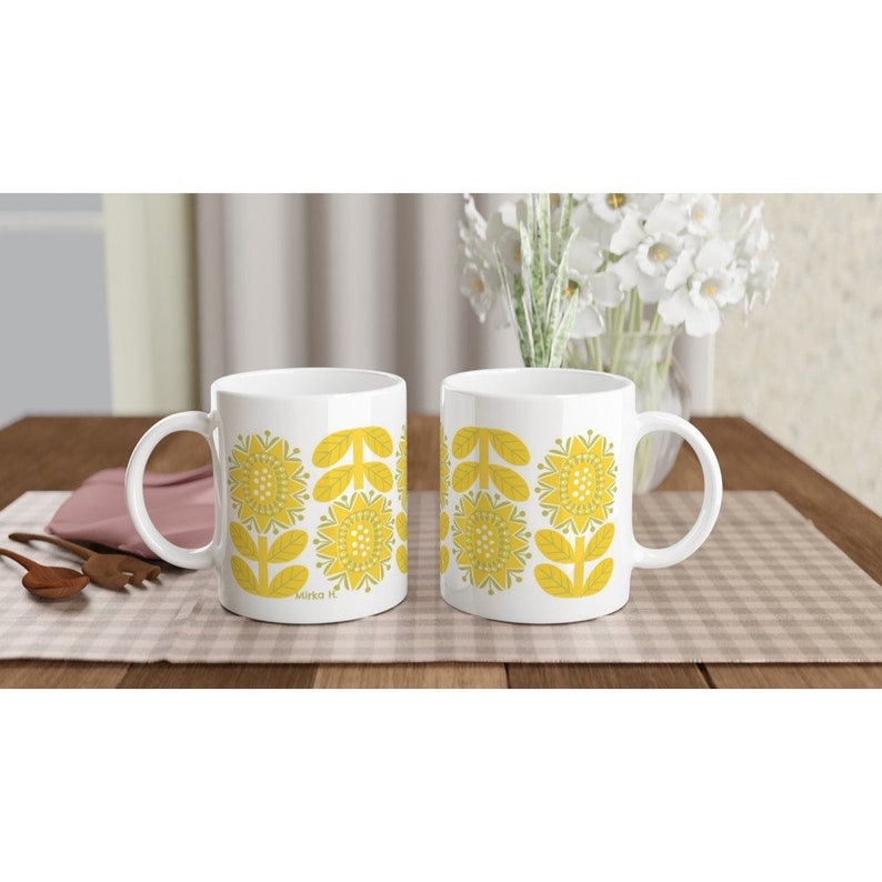 Yellow Retro Flower Mug, Nordic Design Cup image 3
