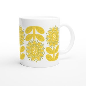 Yellow Retro Flower Mug, Nordic Design Cup image 1