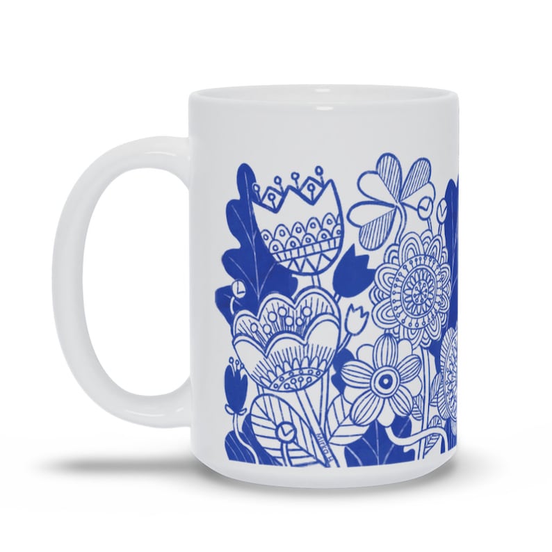 Blue Flower Mug, Nordic Design Mug, Retro Flowers Cup image 5